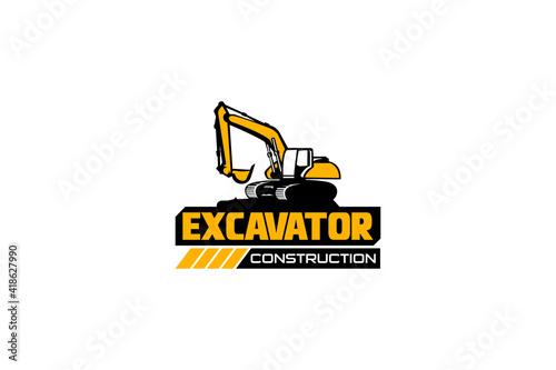 Excavator logo template vector. Heavy equipment logo vector for construction company. Creative excavator illustration for logo template.