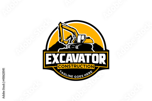 Excavator logo template vector. Heavy equipment logo vector for construction company. Creative excavator illustration for logo template.