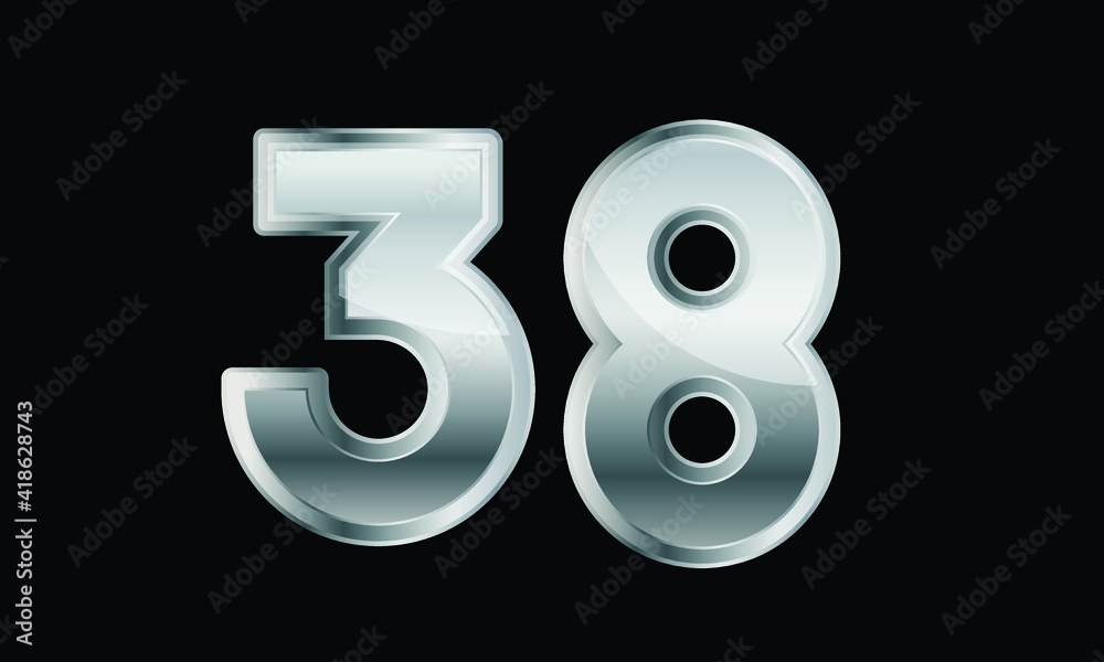 38 Silver Elegant Modern 3D Number 38 Silver Elegant Modern 3D Number