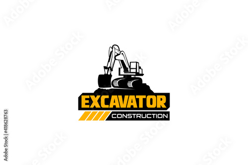 Excavator logo template vector. Heavy equipment logo vector for construction company. Creative excavator illustration for logo template.