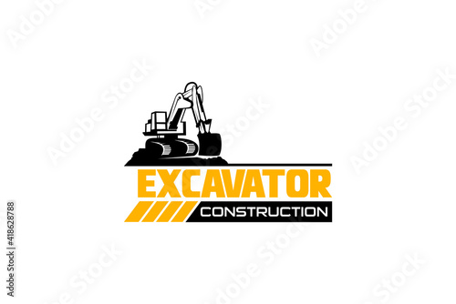 Excavator logo template vector. Heavy equipment logo vector for construction company. Creative excavator illustration for logo template.