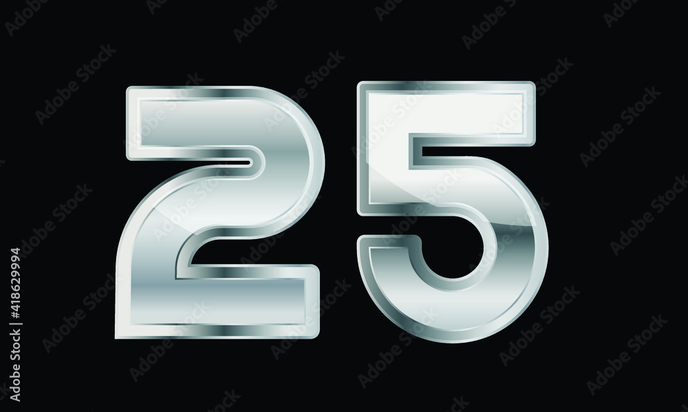 25 Silver Elegant Modern 3D Number