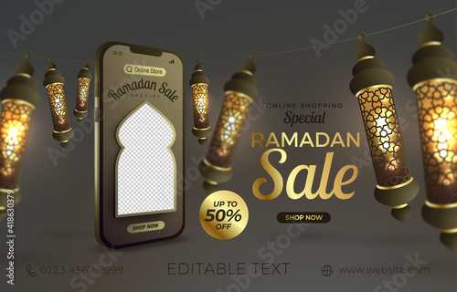 Ramadan special online shopping sale on mobile banner