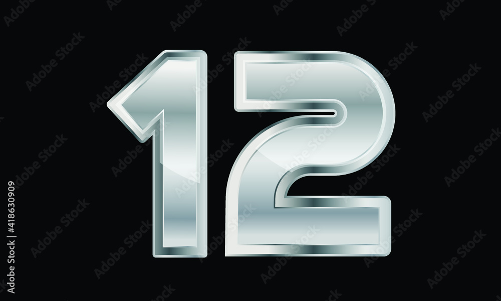 12 Silver Elegant Modern 3D Number 12 Silver Elegant Modern 3D Number