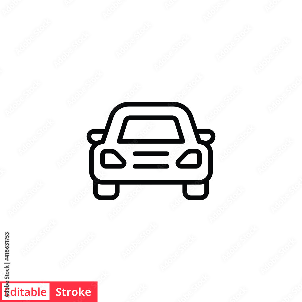 Car front line icon. Simple outline style sign symbol. Auto, view, sport, race, transport concept. Vector illustration isolated on white background. Editable stroke EPS 10.