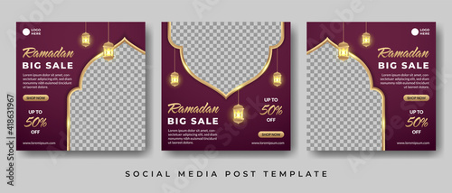 Ramadan Sale Banner Template Design with photo collage, Suitable for Social Media Post and Online Advertising.