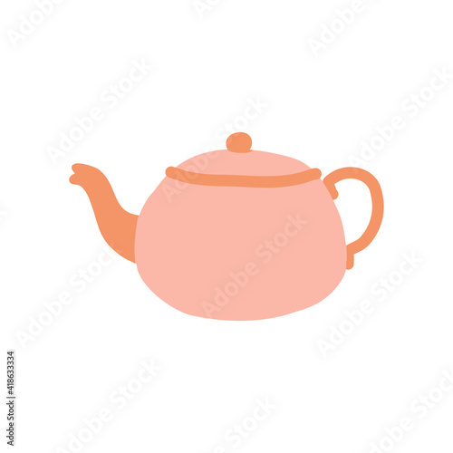 Pink teapots or kettles decorative kitchen tools, household utensils, ceramic drinkware or glassware for tea ceremony. Flat cartoon vector icon elements illustration