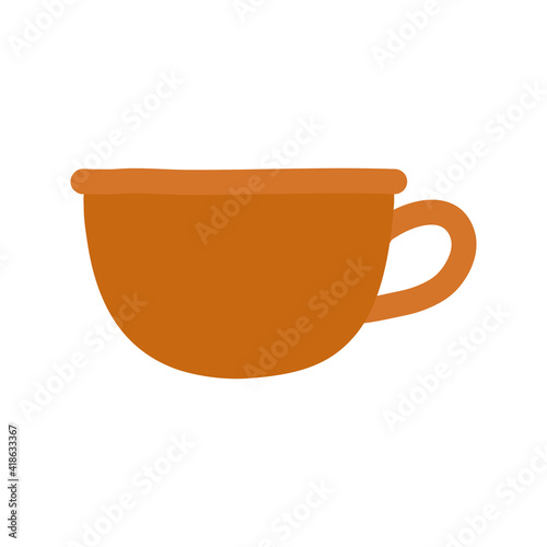modern cup. colored mug with beverage. Cute trendy drink crockery with handle. hand drawn icon. flat vector element illustration.