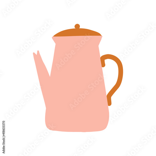 Cute little pink kettle. Kitchen staff design element. Kitchen equipment colourful icon flat vector art elements illustration