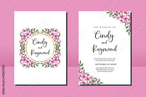 Wedding invitation frame set, floral Sakura watercolor hand drawn Cherry Blossom Flower design Invitation Card Template © Vectorcome