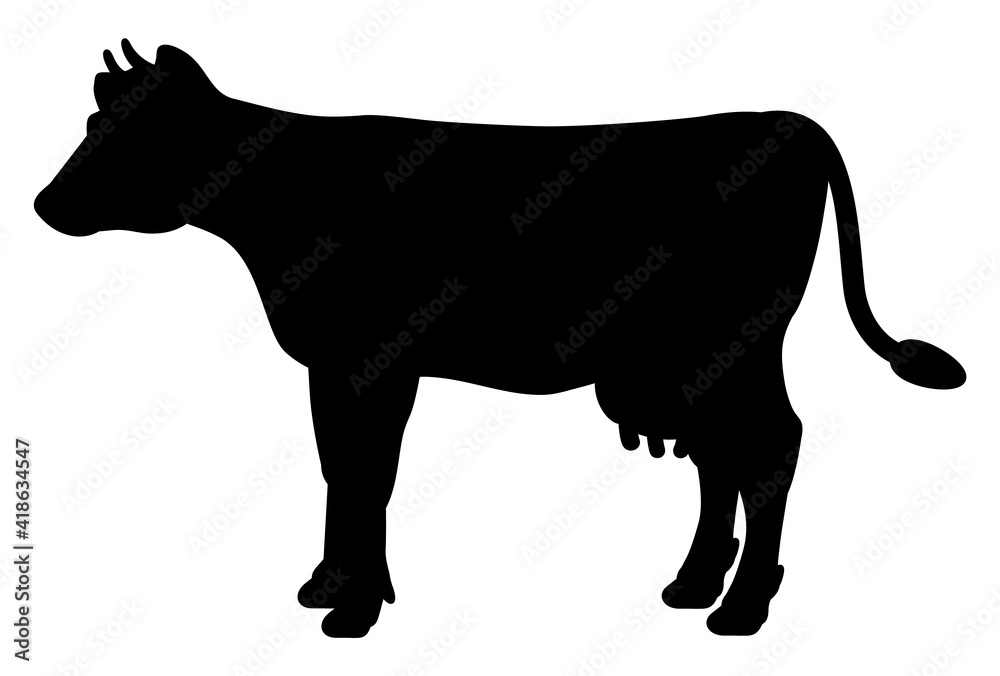 横から見た乳牛の全身のシルエットイラスト