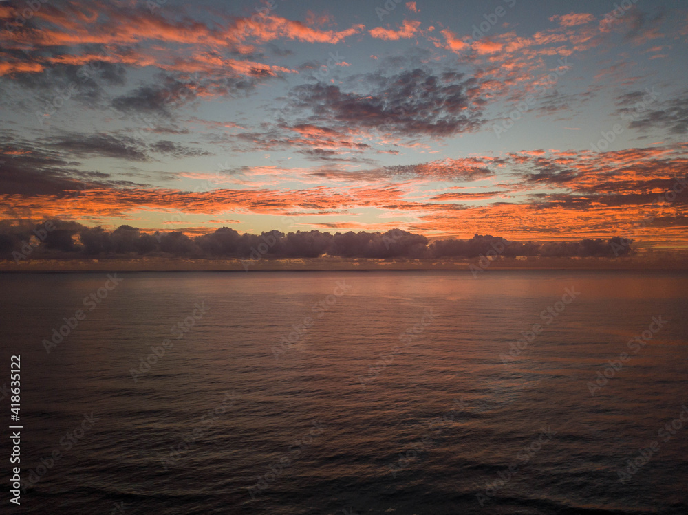 Beautiful sunrise over the Pacific Ocean in Pottsville, NSW, Australia