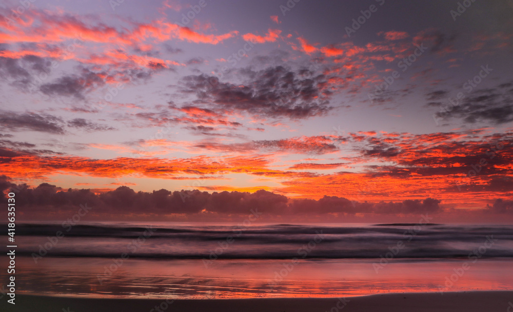 Beautiful sunrise over the Pacific Ocean in Pottsville, NSW, Australia