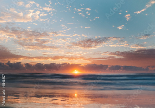 Beautiful sunrise over the Pacific Ocean in Pottsville, NSW, Australia