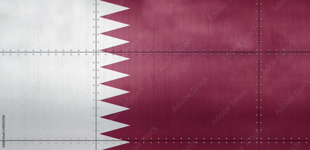3D Flag of Qatar on metal