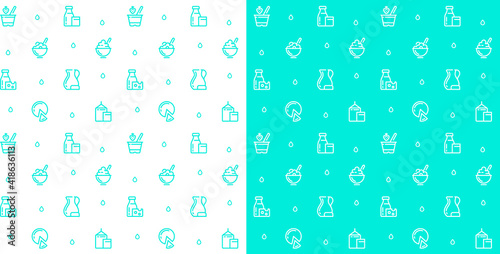 Seamless vector patterns of milk icons. Milk background, monochrome icons, background of farm products. Cartoon pattern. Template for packaging dairy products. Yogurt, organic products.