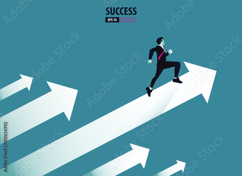 Business arrow concept with businessman on arrow flying to success. grow chart up increase profit sales and investment. background vector