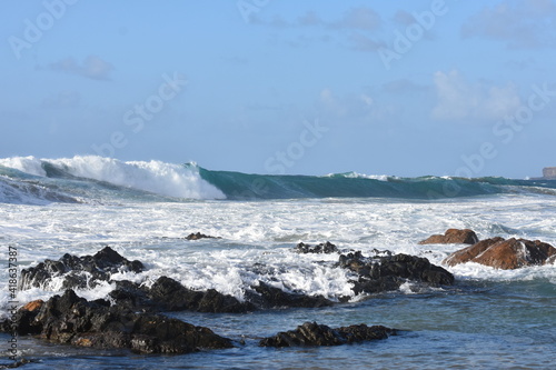 The sea demonstrating its power against the cliffs