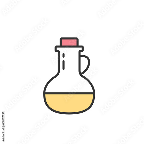 Bottle with olive or massage oil vector outline icon isolated on white background