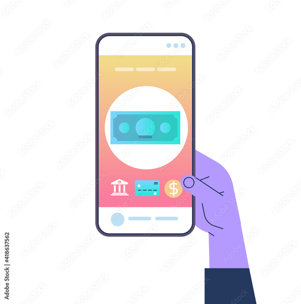human hand using mobile banking app on smartphone screen internet store online shop web buying or paying secure payment concept isolated vector illustration human hand using mobile banking app on smartphone screen internet store online shop web buying or paying secure payment concept isolated vector illustration