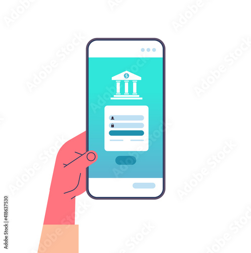 human hand using mobile banking app on smartphone screen internet store online shop web buying or paying secure payment concept isolated vector illustration