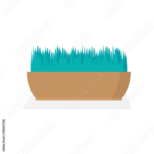 Green grass in a pot. Minimalistic design. A modern image of a potted plant. Flat vector illustration