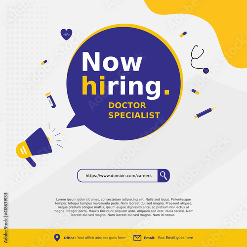 Creative social media post feed design. We are hiring doctor specialist, banner, poster, announcement job for hospital