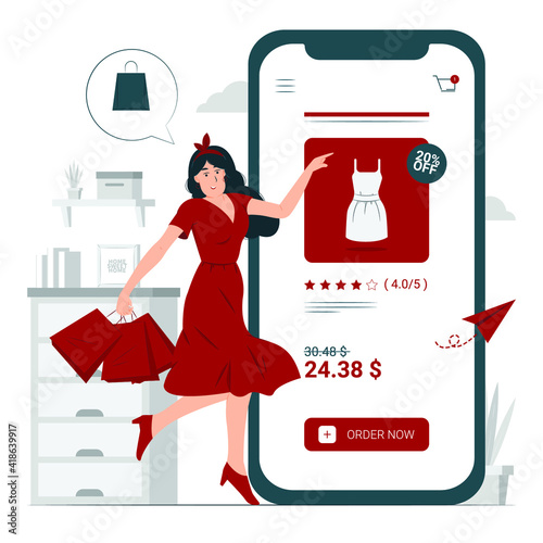 person, girl, a woman with online shopping concept illustration