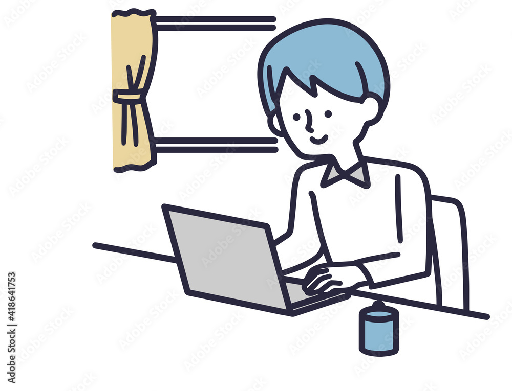 リモートワーク 男性 シンプルイラスト リモートワーク 男性 シンプルイラスト