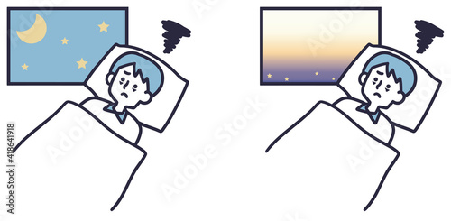 思い詰めて眠れない男性 シンプルイラスト