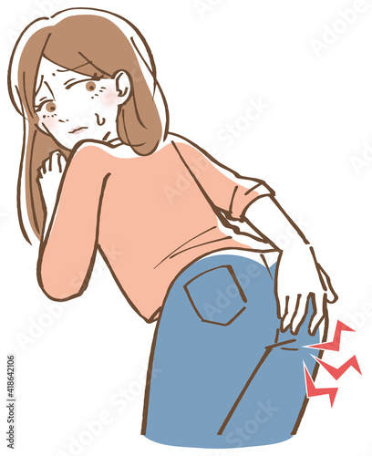 お尻の痛い女性 イラスト