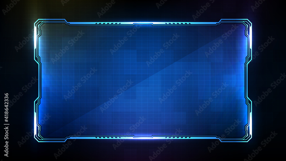 abstract futuristic background of blue glowing technology sci fi frame hud ui