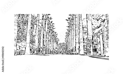 building view with landmark of Izmir is a city of Turkey. Hand drawn sketch illustration in vector.