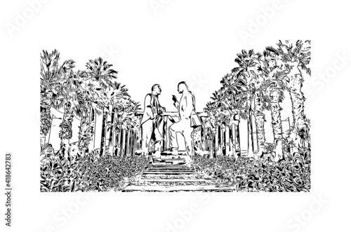building view with landmark of Izmir is a city of Turkey. Hand drawn sketch illustration in vector.