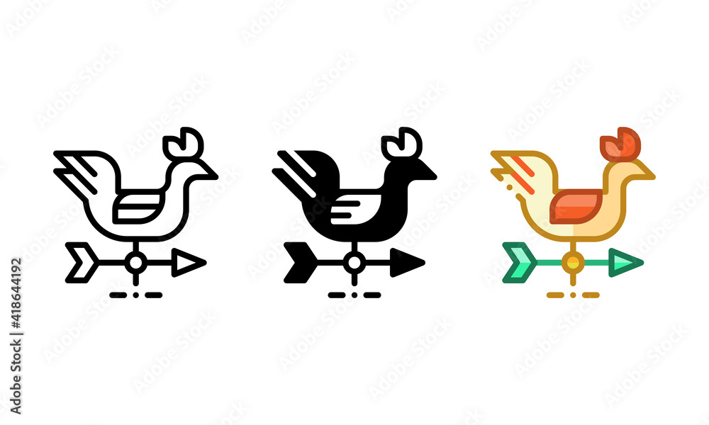 Weathercock icon. With outline, glyph, and filled outline styles