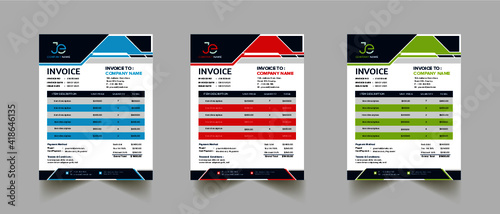 Creative Abstract corporate business invoice template design with red, blue and green shape Premium Vector.