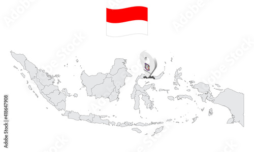 Location of Province Gorontalo on map Indonesia. 3d  Gorontalo  flag map marker location pin. Quality map with Provinces of Indonesia for your web site design, app, UI. EPS10. photo