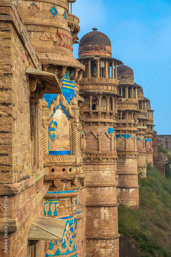 Fototapeta premium King Man Singh Palace in Gwalior fort, Gwalior, Madhya Pradesh, India