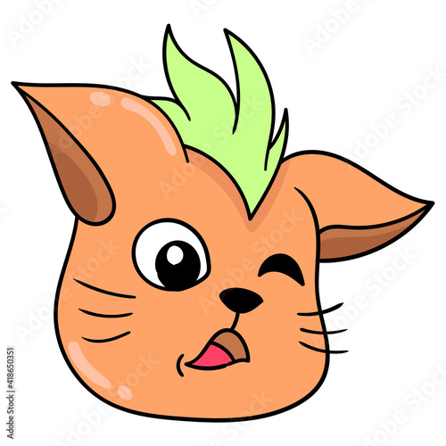cat head logo seduces a wink. carton emoticon. doodle icon drawing