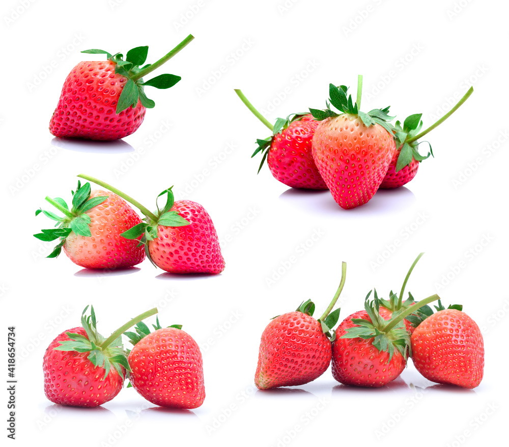 Set fresh strawberry fruit isolated on white background. Set fresh strawberry fruit isolated on white background.