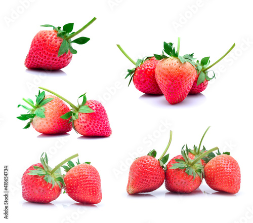 Set fresh strawberry fruit isolated on white background.