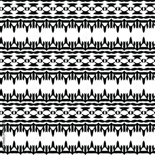  Geometric vector pattern with triangular elements. Seamless abstract ornament for wallpapers and backgrounds. Black and white patterns.