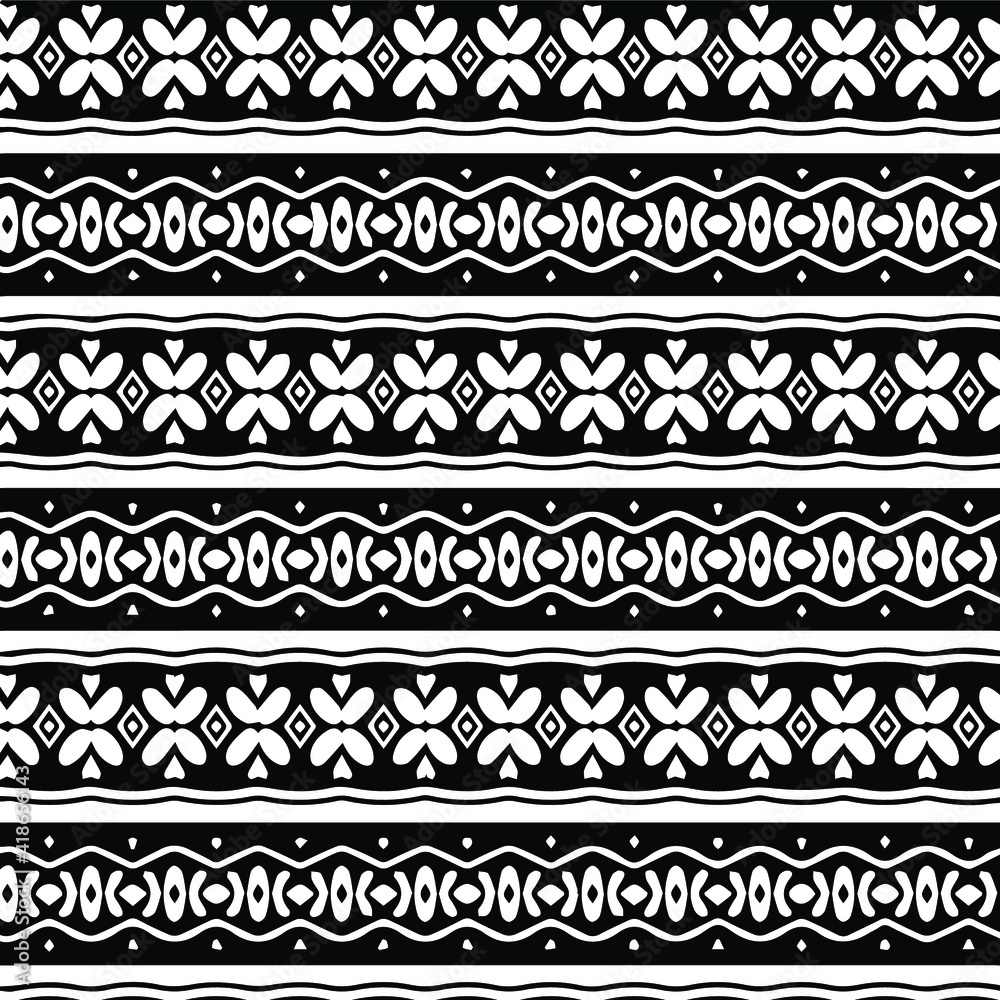  Geometric vector pattern with triangular elements. Seamless abstract ornament for wallpapers and backgrounds. Black and white patterns.