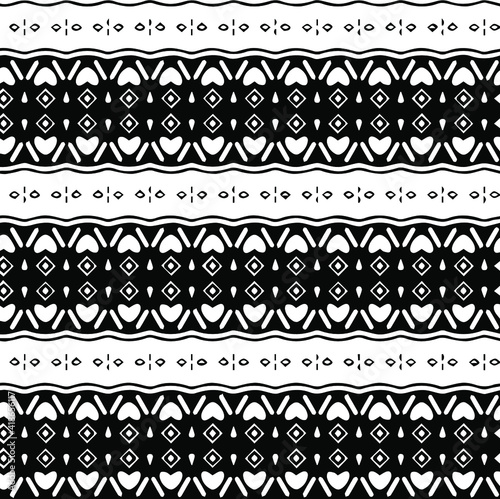  Geometric vector pattern with triangular elements. Seamless abstract ornament for wallpapers and backgrounds. Black and white patterns.