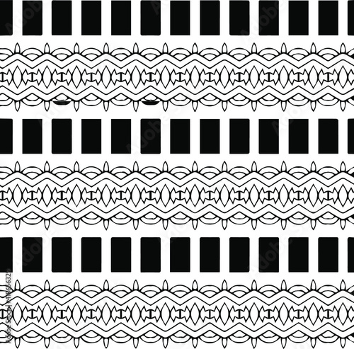  Geometric vector pattern with triangular elements. Seamless abstract ornament for wallpapers and backgrounds. Black and white patterns.