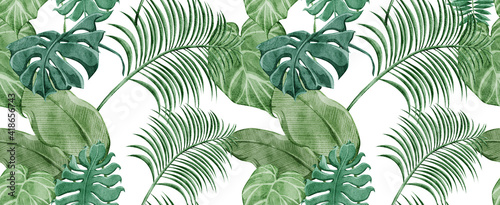 トロピカル南国風植物連続背景パターン