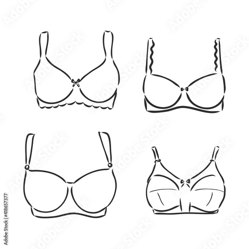 Hand Drawn Women's Bra Sketch Symbol isolated on white background. Vector lacy bra In Trendy Style. Woman's underwear hand drawing sketches elements