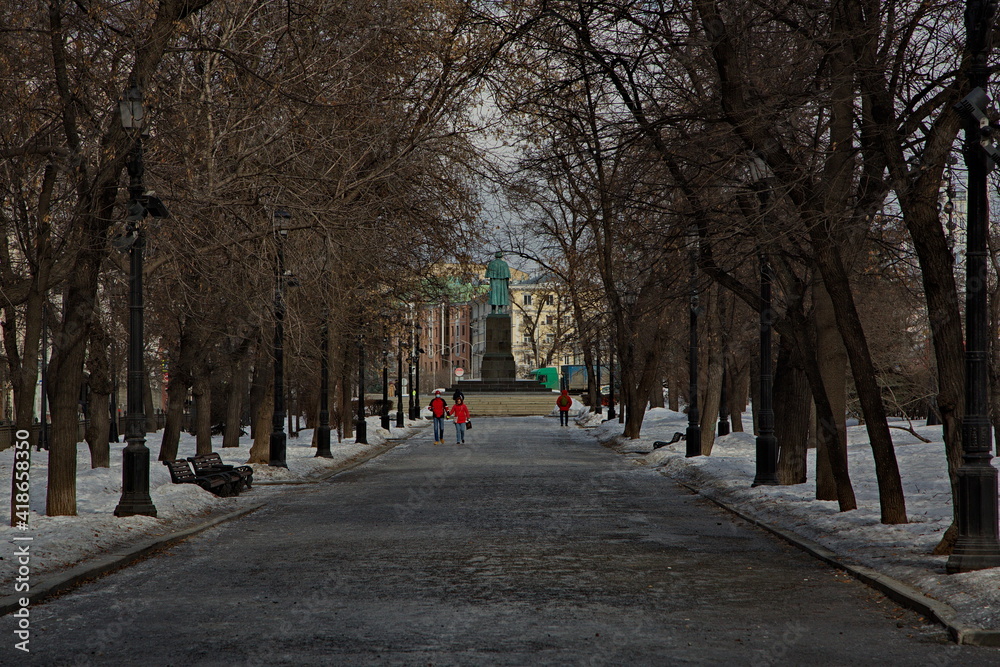 Gogolevsky boulevard of Moscow on a winter day.
