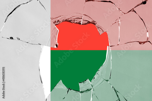 3D Flag of Madagascar on glass photo