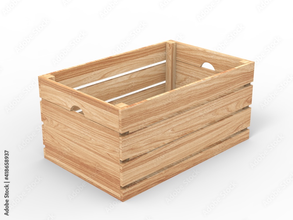 Wooden crate with blank paper label. 3d render illustration. Wooden crate with blank paper label. 3d render illustration.